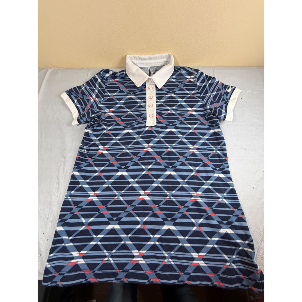 Nike Golf Sport Dri-FIT Polo Shirt Womens XL Blue Geometric Diamond Short Sleeve